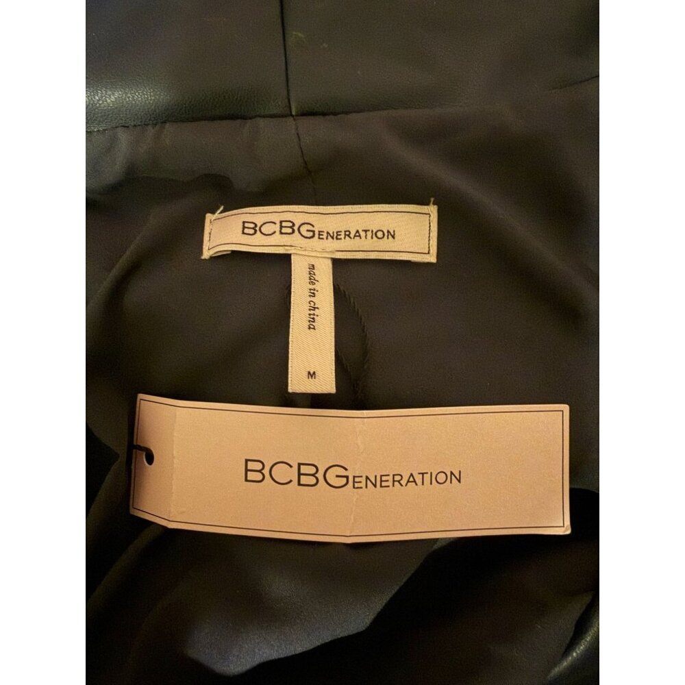BCBG Slate Blue Faux Leather Long Sleeve Romper M Wrap Moto Luxe Biker Rave - Picture 9 of 11